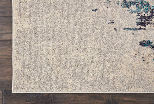 2' X 4' Ivory And Teal Blue Abstract Power Loom Non Skid Area Rug